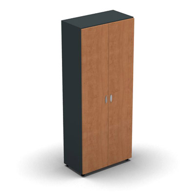 Armoire haute mlamin - 2 portes pleines - 4 tablettes - 80 x 198 cm - portes pommier de France - top et faades anthracite