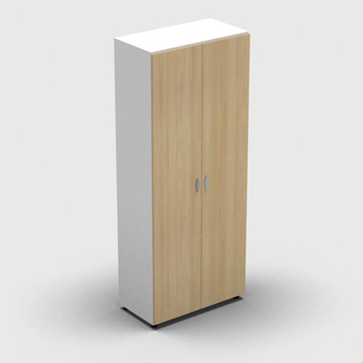 Armoire haute mlamin - 2 portes pleines - 4 tablettes - 80 x 198 cm - portes chne clair - top et faades blanc neige