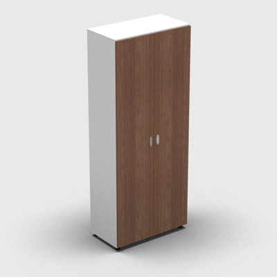Armoire haute mlamin - 2 portes pleines - 4 tablettes - 80 x 198 cm - portes noyer ambr - top et faades blanc neige