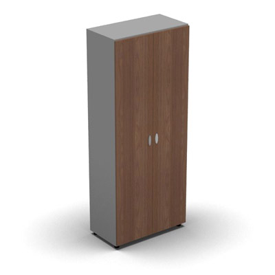 Armoire haute mlamin - 2 portes pleines - 4 tablettes - 80 x 198 cm - portes noyer ambr - top et faades aluminium
