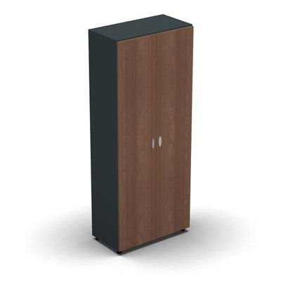 Armoire haute mlamin - 2 portes pleines - 4 tablettes - 80 x 198 cm - portes noyer ambr - top et faades anthracite