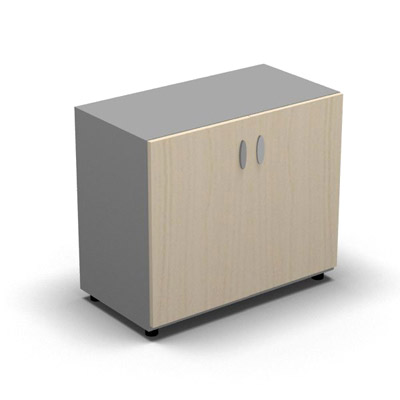 Armoire basse mlamin - 2 portes pleines - 1 tablette - 80 x 70 cm - portes rable blanc - top et faades gris aluminium