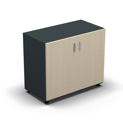 Armoire basse mlamin - 2 portes pleines - 1 tablette - 80 x 70 cm - portes rable blanc - top et faades gris anthracite