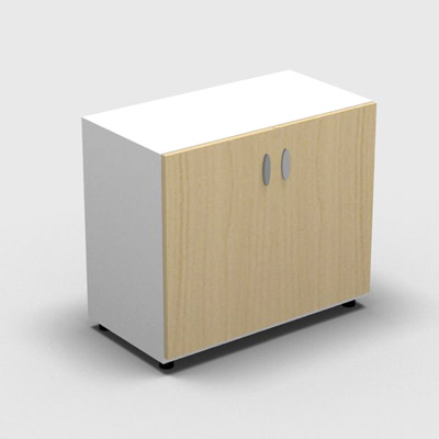 Armoire basse mlamin - 2 portes pleines - 1 tablette - 80 x 70 cm - portes htre clair - top et faades blanc neige