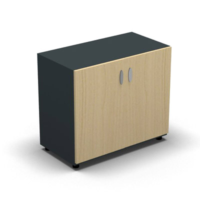Armoire basse mlamin - 2 portes pleines - 1 tablette - 80 x 70 cm - portes htre clair - top et faades gris anthracite