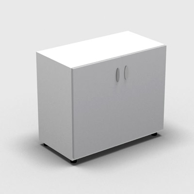 Armoire basse mlamin - 2 portes pleines - 1 tablette - 80 x 70 cm - portes gris clair - top et faades blanc neige