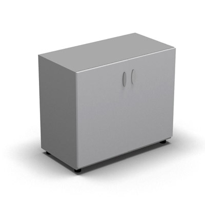 Armoire basse mlamin - 2 portes pleines - 1 tablette - 80 x 70 cm - portes gris clair - top et faades gris aluminium