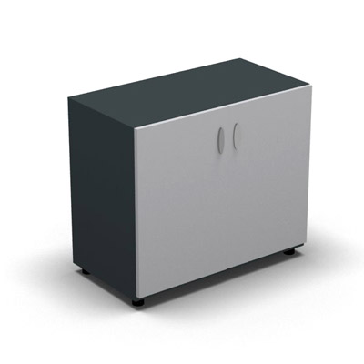 Armoire basse mlamin - 2 portes pleines - 1 tablette - 80 x 70 cm - portes gris clair - top et faades gris anthracite