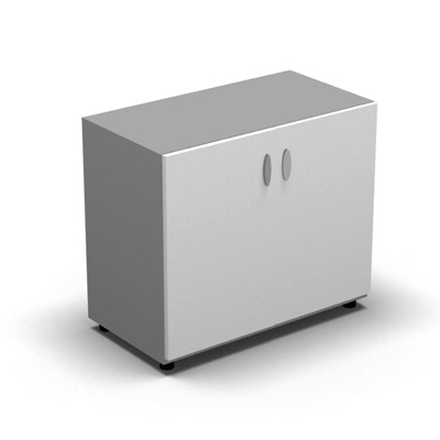Armoire basse mlamin - 2 portes pleines - 1 tablette - 80 x 70 cm - portes blanc neige - top et faades gris aluminium