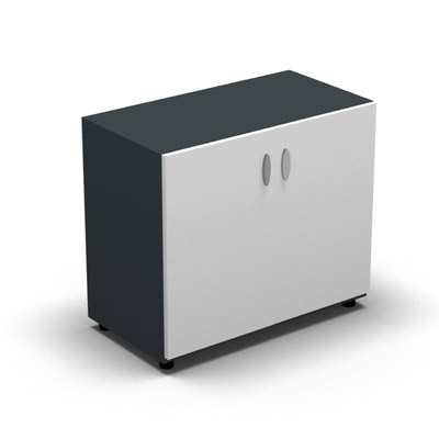 Armoire basse mlamin - 2 portes pleines - 1 tablette - 80 x 70 cm - portes blanc neige - top et faades gris anthracite