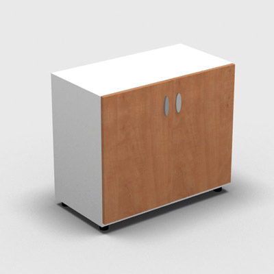 Armoire basse mlamin - 2 portes pleines - 1 tablette - 80 x 70 cm - portes pommier de France - top et faades blanc neige