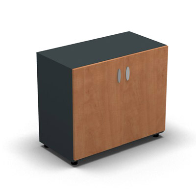 Armoire basse mlamin - 2 portes pleines - 1 tablette - 80 x 70 cm - portes pommier de France - top et faades gris anthracite