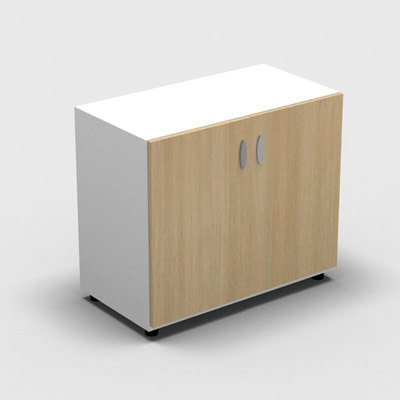 Armoire basse mlamin - 2 portes pleines - 1 tablette - 80 x 70 cm - portes chne clair - top et faades blanc neige