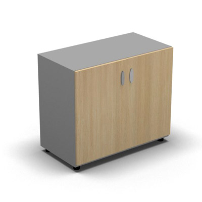 Armoire basse mlamin - 2 portes pleines - 1 tablette - 80 x 70 cm - portes chne clair - top et faades gris aluminium
