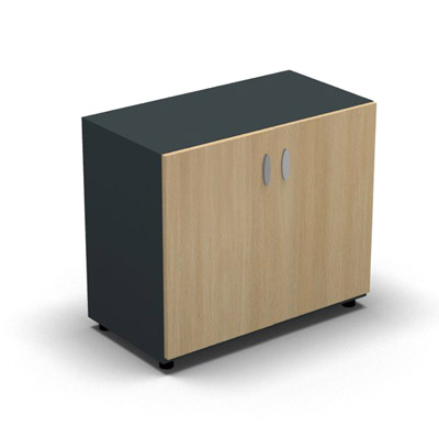 Armoire basse mlamin - 2 portes pleines - 1 tablette - 80 x 70 cm - portes chne clair - top et faades gris anthracite