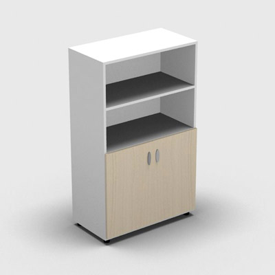 Armoire moyenne mlamin - 2 portes pleines + niche - 3 tablettes - 80 x 133 cm - portes rable - top et faades blanc neige