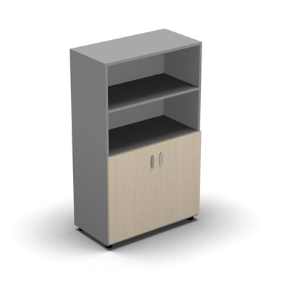 Armoire moyenne mlamin - 2 portes pleines + niche - 3 tablettes - 80 x 133 cm - portes rable - top et faades aluminium