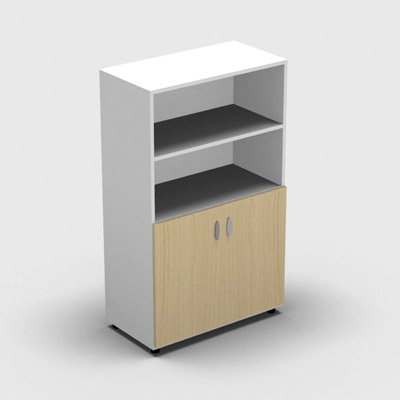 Armoire moyenne mlamin - 2 portes pleines + niche - 3 tablettes - 80 x 133 cm - portes htre clair - top et faades blanc neige