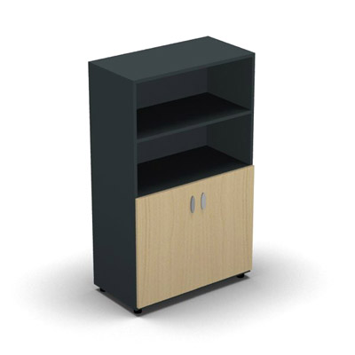 Armoire moyenne mlamin - 2 portes pleines + niche - 3 tablettes - 80 x 133 cm - portes htre clair - top et faades anthracite