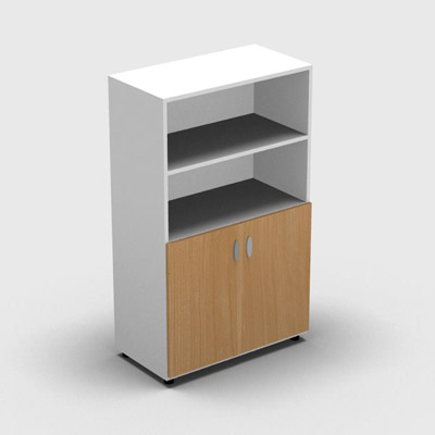 Armoire moyenne mlamin - 2 portes pleines + niche - 3 tablettes - 80 x 133 cm - portes htre saumonn - top et faades blanc neige