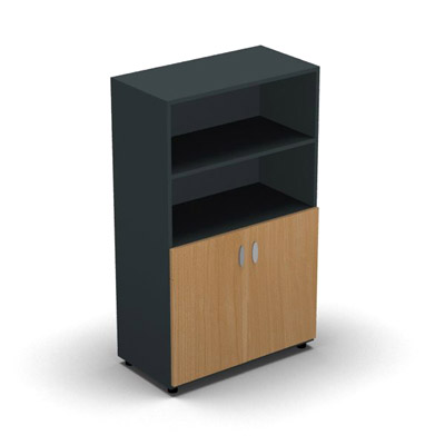 Armoire moyenne mlamin - 2 portes pleines + niche - 3 tablettes - 80 x 133 cm - portes htre saumonn - top et faades anthracite