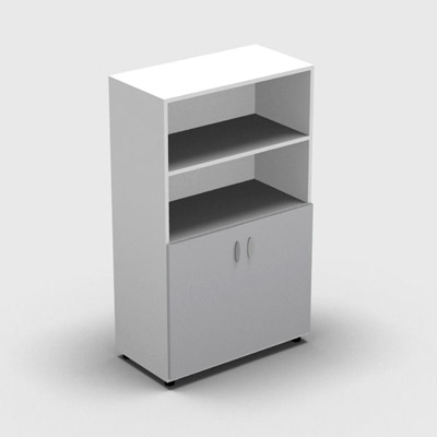 Armoire moyenne mlamin - 2 portes pleines + niche - 3 tablettes - 80 x 133 cm - portes gris clair - top et faades blanc neige