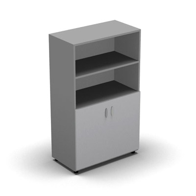 Armoire moyenne mlamin - 2 portes pleines + niche - 3 tablettes - 80 x 133 cm - portes gris clair - top et faades aluminium