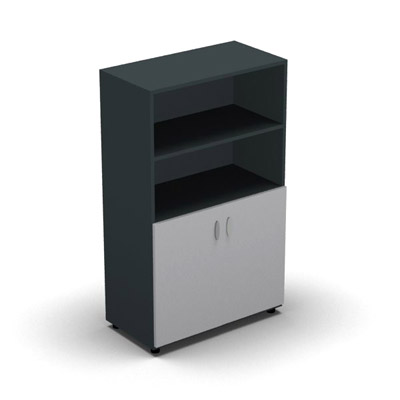 Armoire moyenne mlamin - 2 portes pleines + niche - 3 tablettes - 80 x 133 cm - portes gris clair - top et faades anthracite