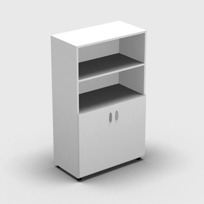 Armoire moyenne mlamin - 2 portes pleines + niche - 3 tablettes - 80 x 133 cm - portes blanc neige - top et faades blanc neige
