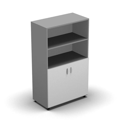 Armoire moyenne mlamin - 2 portes pleines + niche - 3 tablettes - 80 x 133 cm - portes blanc neige - top et faades aluminium