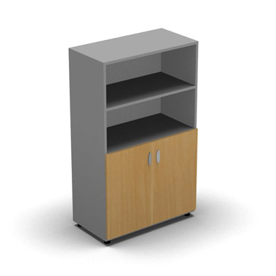 Armoire moyenne mlamin - 2 portes pleines + niche - 3 tablettes - 80 x 133 cm - portes htre dor - top et faades aluminium