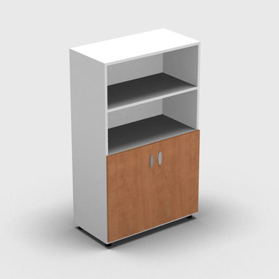 Armoire moyenne mlamin - 2 portes pleines + niche - 3 tablettes - 80 x 133 cm - portes pommier de France - top et faades blanc neige