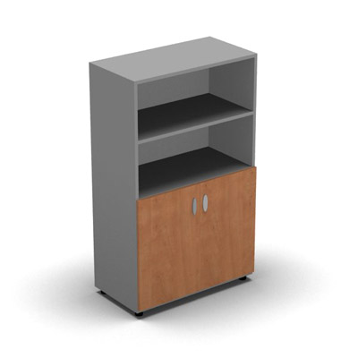 Armoire moyenne mlamin - 2 portes pleines + niche - 3 tablettes - 80 x 133 cm - portes pommier de France - top et faades aluminium