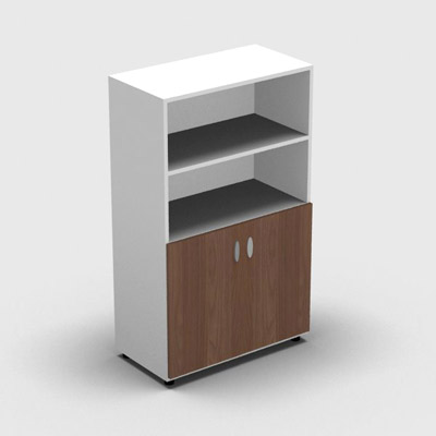 Armoire moyenne mlamin - 2 portes pleines + niche - 3 tablettes - 80 x 133 cm - portes noyer ambr - top et faades blanc neige