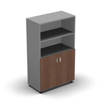 Armoire moyenne mlamin - 2 portes pleines + niche - 3 tablettes - 80 x 133 cm - portes noyer ambr - top et faades aluminium