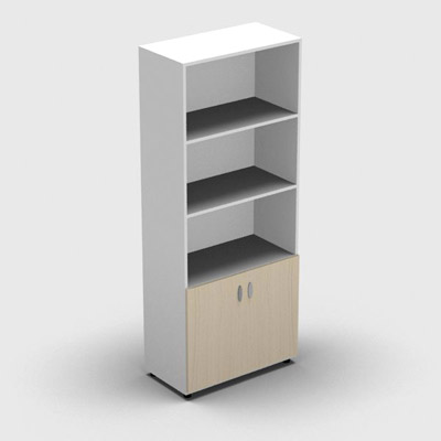 Armoire haute mlamin - 2 portes pleines + niche - 4 tablettes - 80 x 198 cm - portes rable - top et faades blanc neige