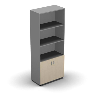 Armoire haute mlamin - 2 portes pleines + niche - 4 tablettes - 80 x 198 cm - portes rable - top et faades aluminium