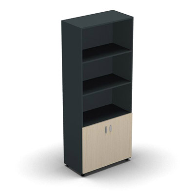 Armoire haute mlamin - 2 portes pleines + niche - 4 tablettes - 80 x 198 cm - portes rable - top et faades anthracite