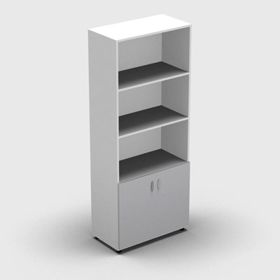 Armoire haute mlamin - 2 portes pleines + niche - 4 tablettes - 80 x 198 cm - portes gris clair - top et faades blanc neige