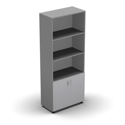 Armoire haute mlamin - 2 portes pleines + niche - 4 tablettes - 80 x 198 cm - portes gris clair - top et faades aluminium