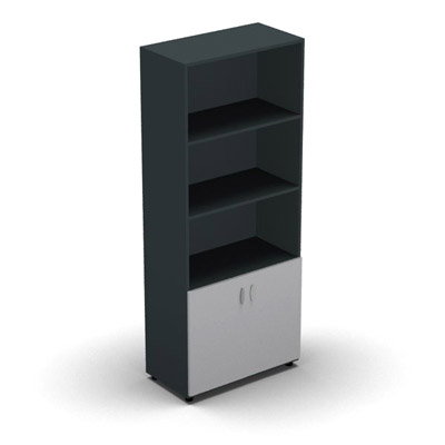 Armoire haute mlamin - 2 portes pleines + niche - 4 tablettes - 80 x 198 cm - portes gris clair - top et faades anthracite
