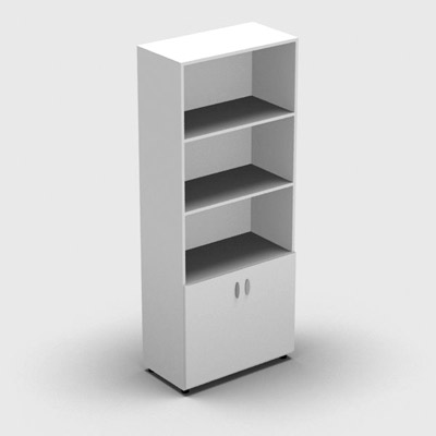 Armoire haute mlamin - 2 portes pleines + niche - 4 tablettes - 80 x 198 cm - portes blanc neige - top et faades blanc neige