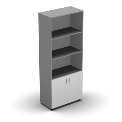 Armoire haute mlamin - 2 portes pleines + niche - 4 tablettes - 80 x 198 cm - portes blanc neige - top et faades aluminium