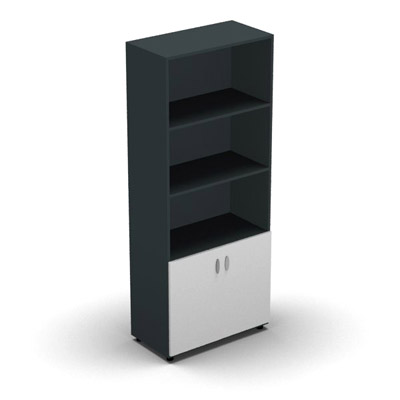 Armoire haute mlamin - 2 portes pleines + niche - 4 tablettes - 80 x 198 cm - portes blanc neige - top et faades anthracite