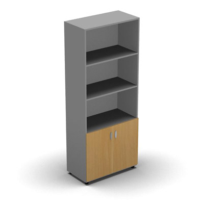 Armoire haute mlamin - 2 portes pleines + niche - 4 tablettes - 80 x 198 cm - portes htre dor - top et faades aluminium