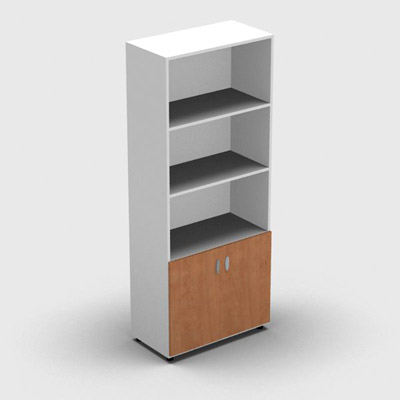 Armoire haute mlamin - 2 portes pleines + niche - 4 tablettes - 80 x 198 cm - portes pommier de France - top et faades blanc neige