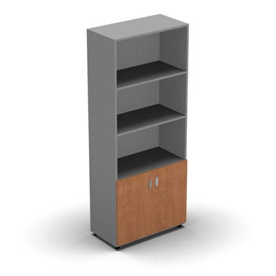 Armoire haute mlamin - 2 portes pleines + niche - 4 tablettes - 80 x 198 cm - portes pommier de France - top et faades aluminium