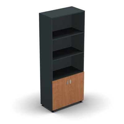 Armoire haute mlamin - 2 portes pleines + niche - 4 tablettes - 80 x 198 cm - portes pommier de France - top et faades anthracite