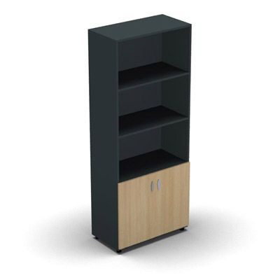Armoire haute mlamin - 2 portes pleines + niche - 4 tablettes - 80 x 198 cm - portes chne clair - top et faades anthracite