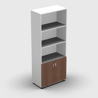 Armoire haute mlamin - 2 portes pleines + niche - 4 tablettes - 80 x 198 cm - portes noyer ambr - top et faades blanc neige